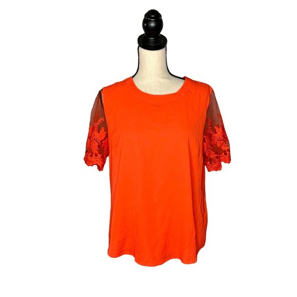 Lulu's Red Sheer Short Sleeve Keyhole Back Blouse Women's Size Medium M - Picture 7 of 7